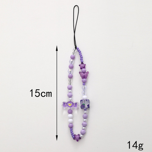 New bow mobile phone chain diy candy beads mobile phone case pendant pendant short anti-fall and anti-lost wrist strap