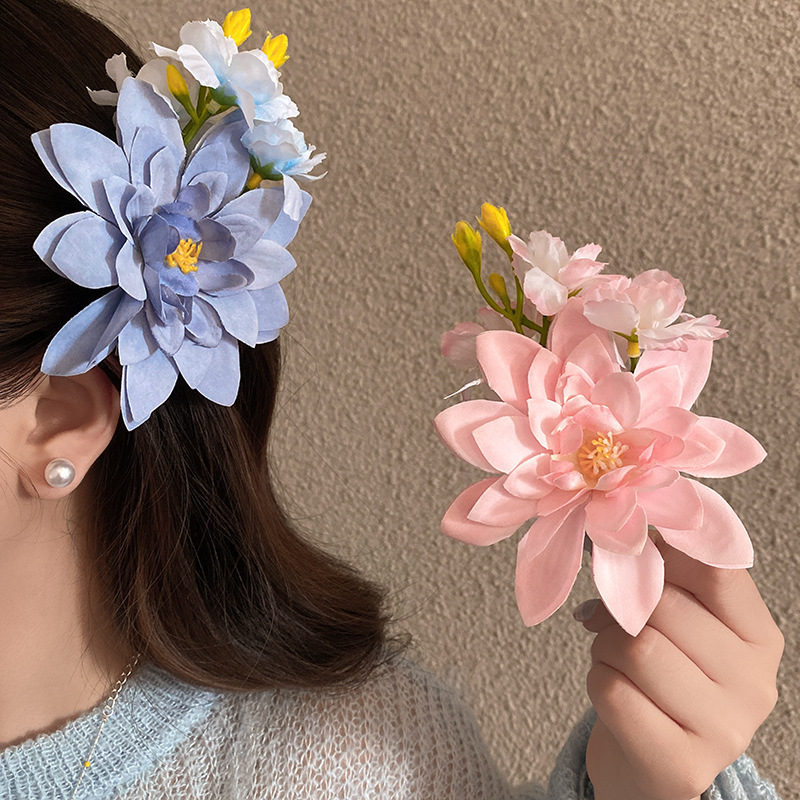 Super Fairy Simulado Flor Mariposa Flor Pinza de agarre Mujer Dulce Temperamento Personalidad Horquilla Pinza lateral de red de todo fósforo Accesorios para el cabello