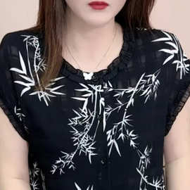 2026年夏装新款印花衬衫宽松遮肚上衣年轻妈妈开衫气质小衫女