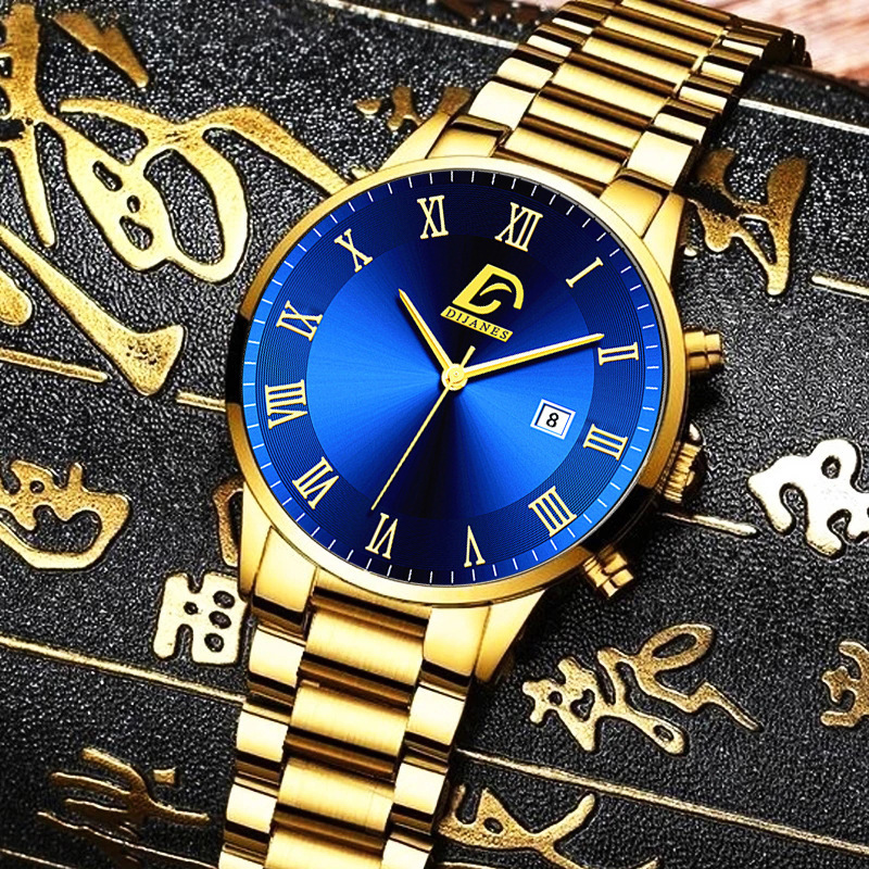 Cross-border explosions classic men's steel band watch trend simple ins Wind calendar quartz watch foreign trade spot wholesale