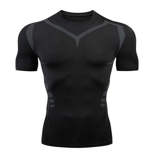 Summer new quick-drying T-shirt for men, gym running training, outdoor elastic breathable sports tight short-sleeved top