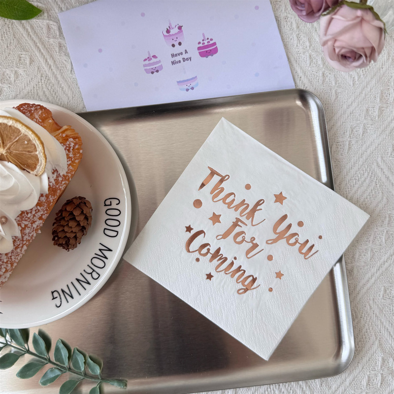 16 Pieces of Export Hot Rose Gold Party Napkins, Wedding Birthday Holiday Decoration Napkins, Restaurant Placemats 25cm