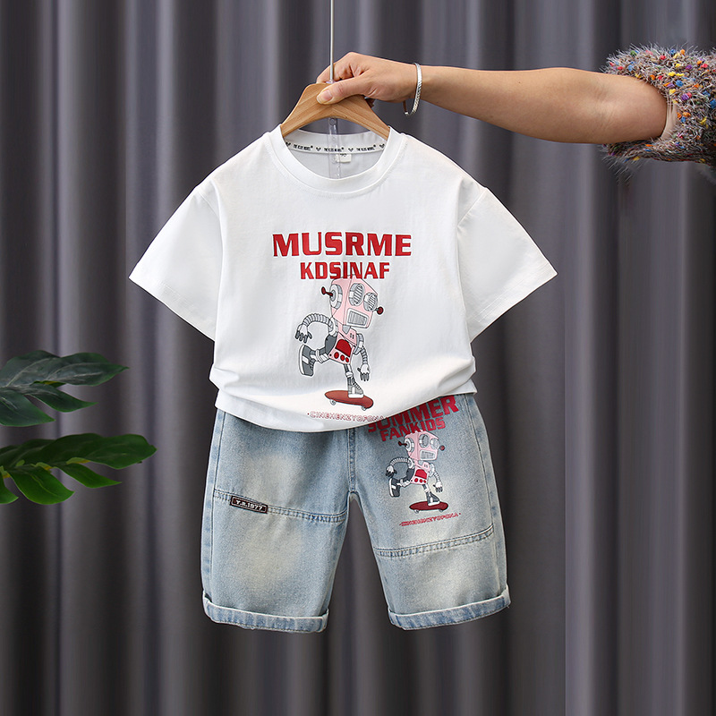 7171 Traje de manga corta para niños 2025 nueva ropa para niños ropa de verano para bebés de moda traje de dos piezas de verano para niños