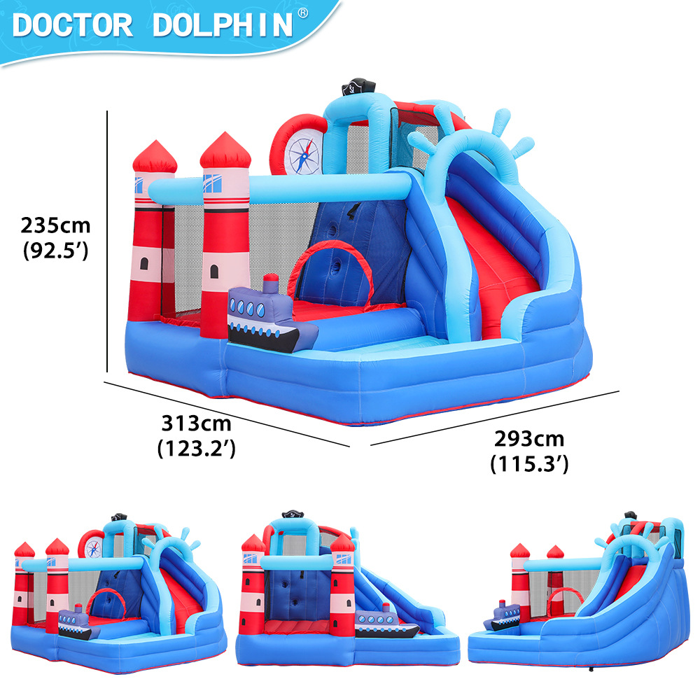 Doctor Delfín | Castillo inflable pequeño para uso doméstico, estilo faro, castillo inflable para niños, castillo de juegos familiar, castillo inflable.