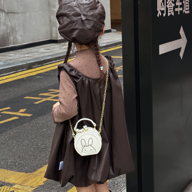 Coreano estilo extranjero mini bolso redondo dibujos animados lindo pequeño conejo bebé bolso de hombro de moda cadena mochila para niños
