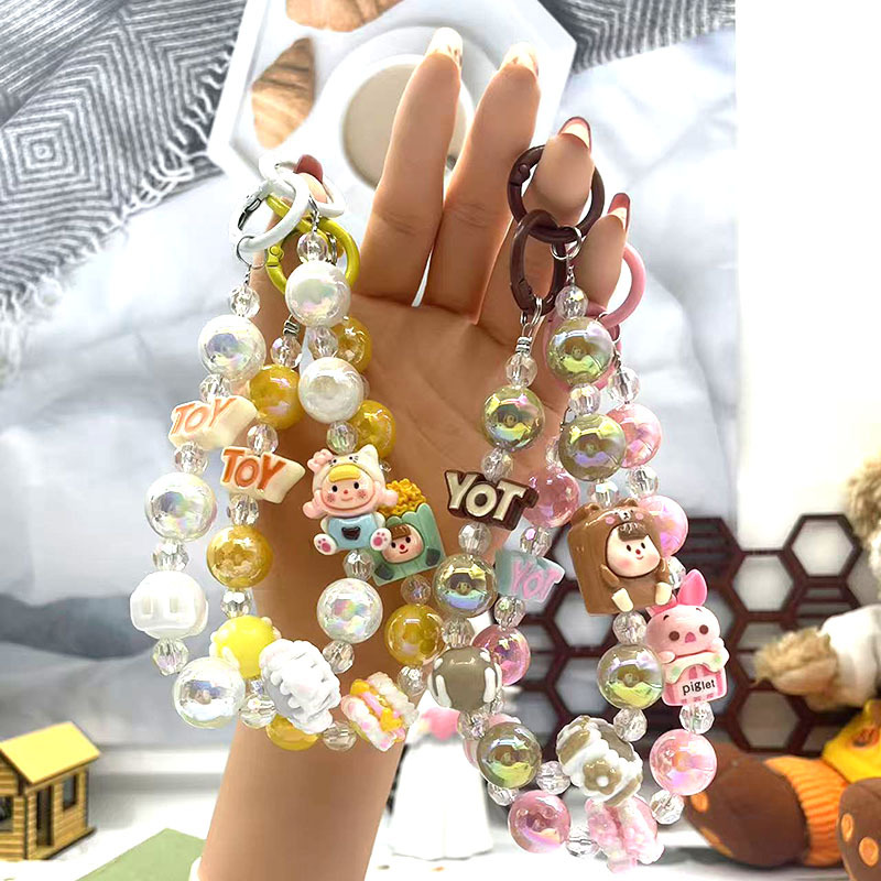 New Letter Doll Beaded Mobile Phone Chain Live Broadcast Same Style Car Keychain Hanging Chain Bag Pendant Accessories Wholesale