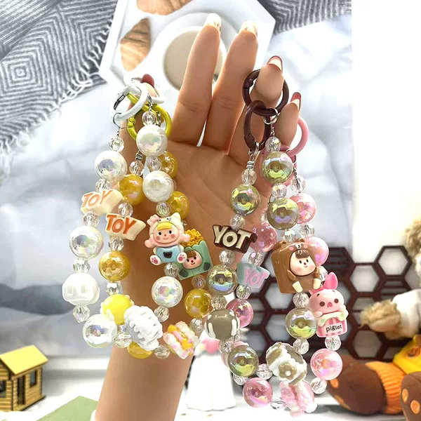 New Letter Doll Beaded Mobile Phone Chain Live Broadcast Same Style Car Keychain Hanging Chain Bag Pendant Accessories Wholesale