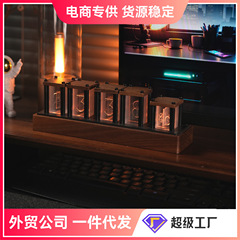 eスポーツデスク装飾品 ブラックウォールナット無垢材 アクリル照明付きRGB擬似蛍光管時計 卓上時計 無垢材工芸品