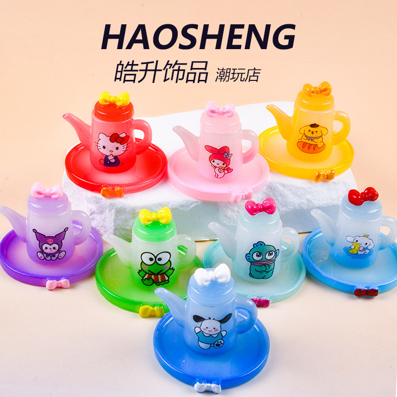 New Luminous Cartoon Teapot Set DIY Resin Accessories Simulated Dollhouse Decoration Micro Landscape Ornaments Wholesale