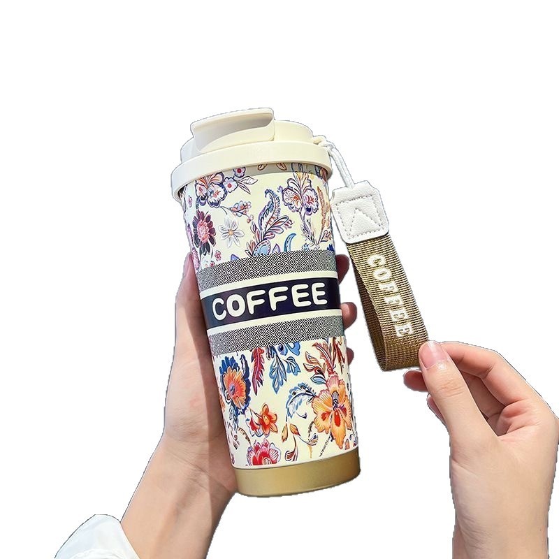 铃兰花高颜值不锈钢保温杯霸王茶姬同款带提绳吸管家用便携咖啡杯|undefined