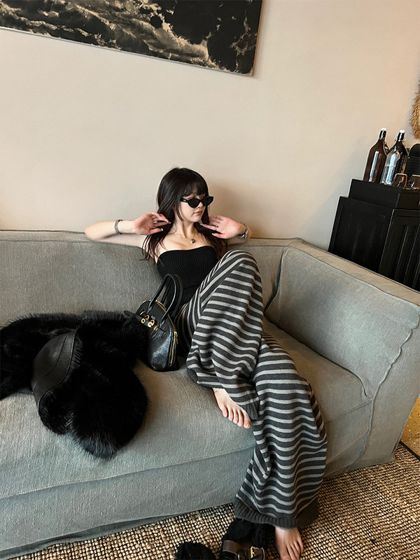 superniniyy 本期心头好厚实暖暖条纹毛线裤慵懒舒适针织休闲裤女|undefined