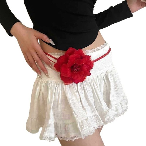 Stylish and Versatile Women's Sheer Belt with Floral Weaving, Sweet Tassel Decoration, Wax Rope Knot Waist Cincher, and Belt Chain