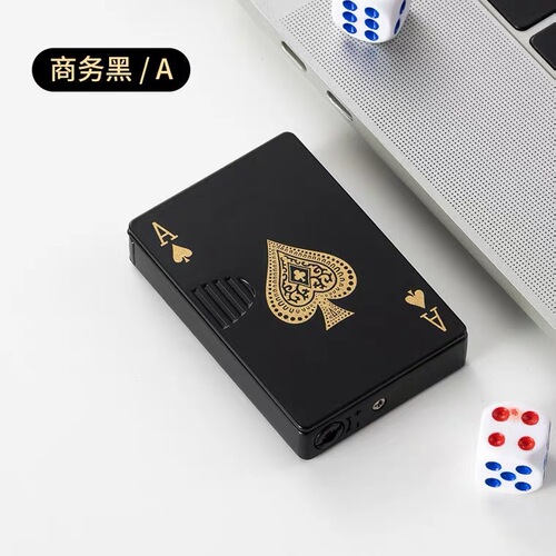 Creative green flame Internet celebrity black playing card lighter windproof inflatable personalized trendy gift for boyfriend