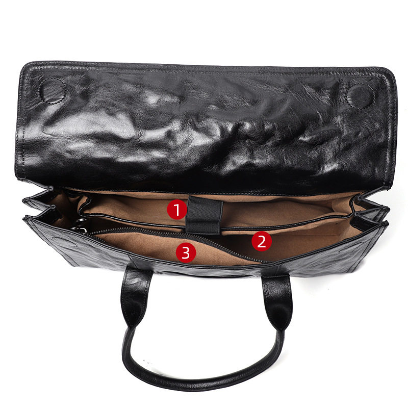 Túi xách tay nam da bò lớp đầu vân vân tay, túi công sở đựng laptop 15 inch 39×9×29 cm — Lớp lót nỉ flannel cao cấp thuộc da thực vật, Lớp lót flannel cao cấp