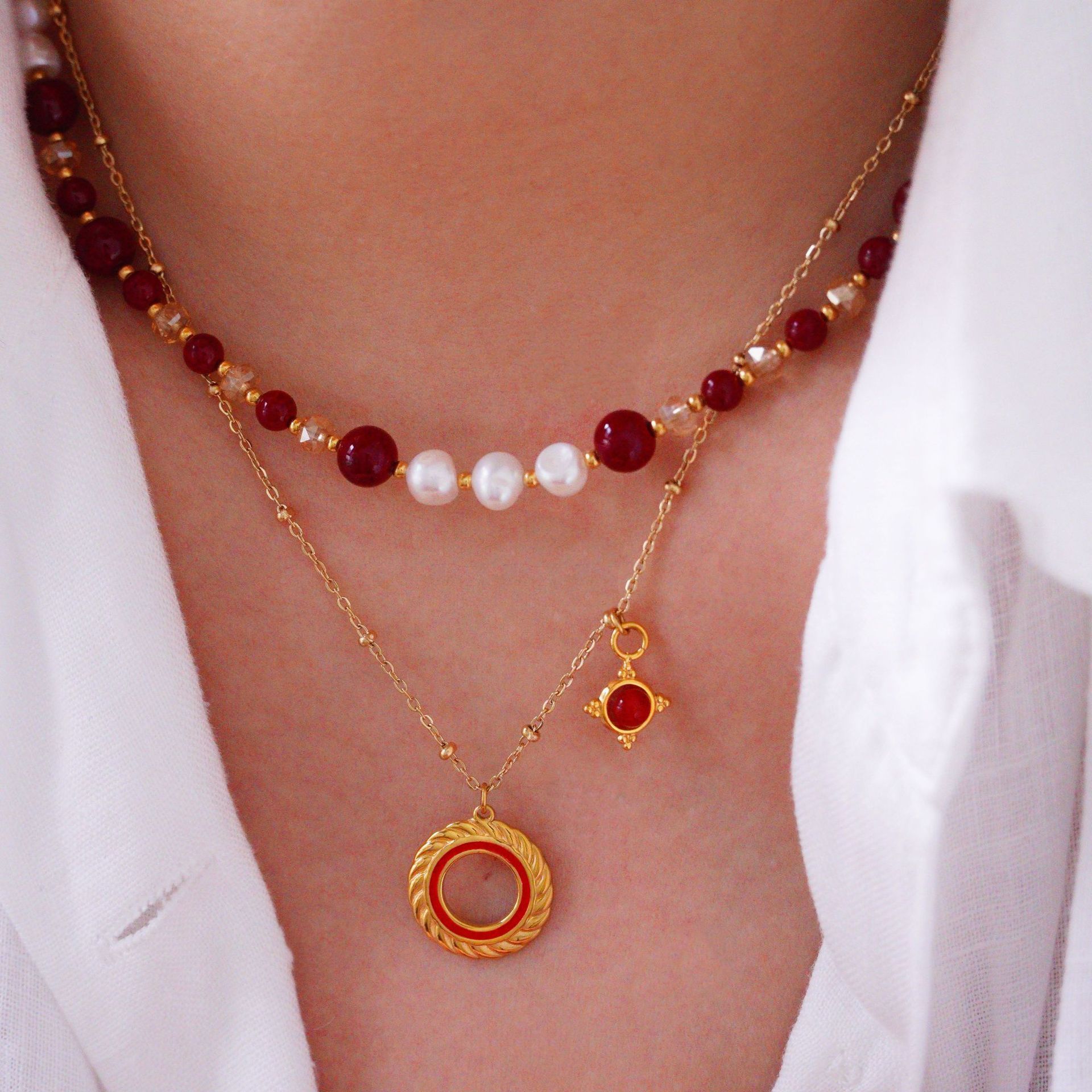 Elegant Lady Simple Style Natural Stone Titanium Steel Geometric Plating Women's Jewelry Set display picture 4