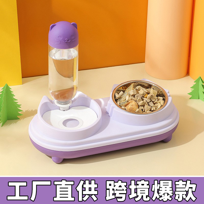 Double Bowl Automatic Drinking Water and Feeding for Dogs and Cats, Two-In-One Pet Water Bowl and Rice Bowl, All-In-One High-Looking Food Bowl