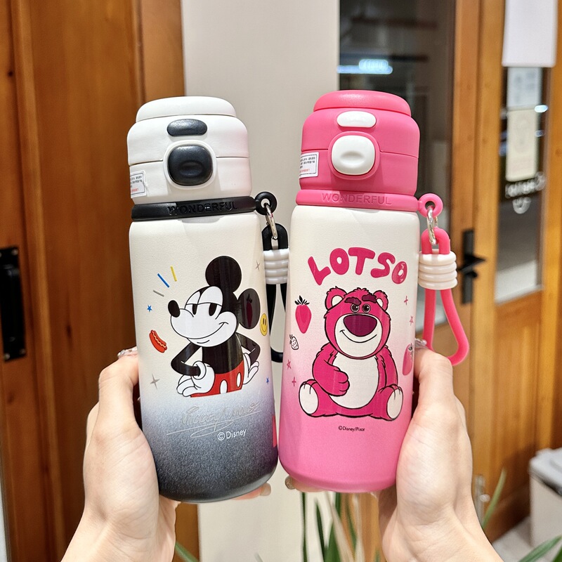 ストロベリーベア子供用魔法瓶カップ 316 ステンレス鋼学校特別なダブルドリンクカップかわいい学生ポータブルストローカップ|undefined