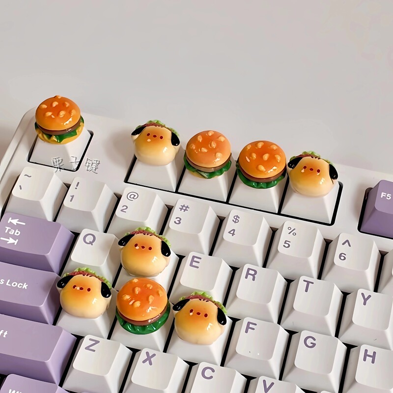Nail Art Keyboard Assistant for Typing and Gaming, Personalized Raised Keys, Cute Hamburger Dog Keycaps, DIY Stickers