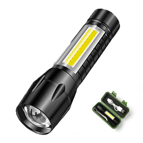 Outdoor portable flashlight COB rechargeable LED retractable zoom flashlight USB rechargeable bright zoom flashlight