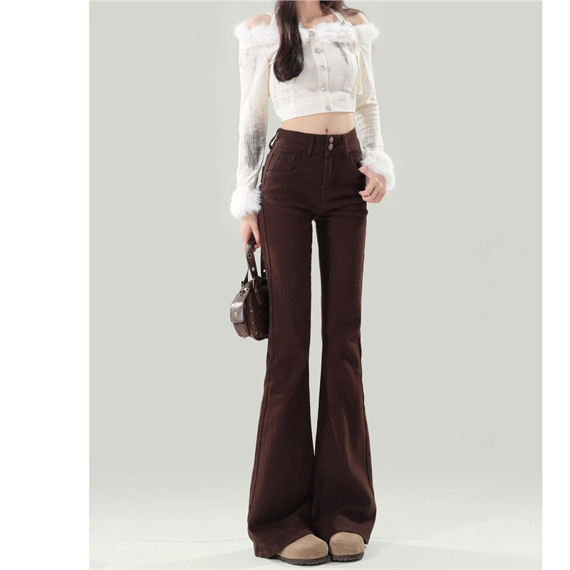 Brown Flared Jeans for Women 2025 New Season High-Waisted Slimming Bootcut Pants Brown Melard Bell-Bottom Pants