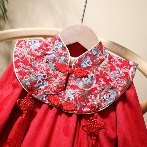 Lini 23 Winter New Girls' Dress Chinese Style Hanfu Children Fleece New Year Dress Qipao Formal Dress Skirt