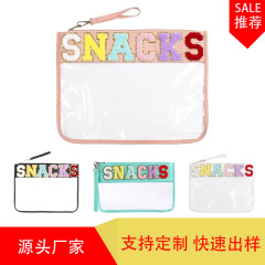 スナック収納バッグ透明pvcジッパーバッグ刺繍アルファベット手提げポーチポータブルPU防水洗面バッグバッグ