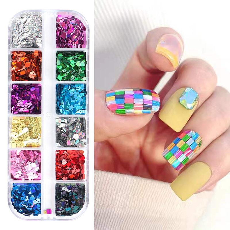 New Nail Art Plaid Sequins Laser Diamond Square Plaid Mosaic Nail Sequins Spelling Evening Hot Internet Red Armor
