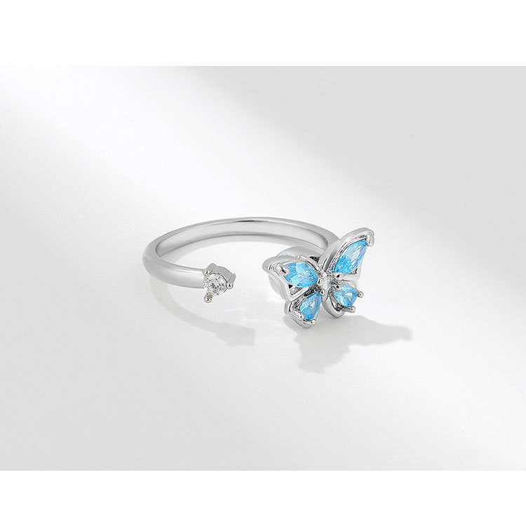 Korean Copper Micro-inlaid Zircon Color Butterfly Rotating Open Ring display picture 4