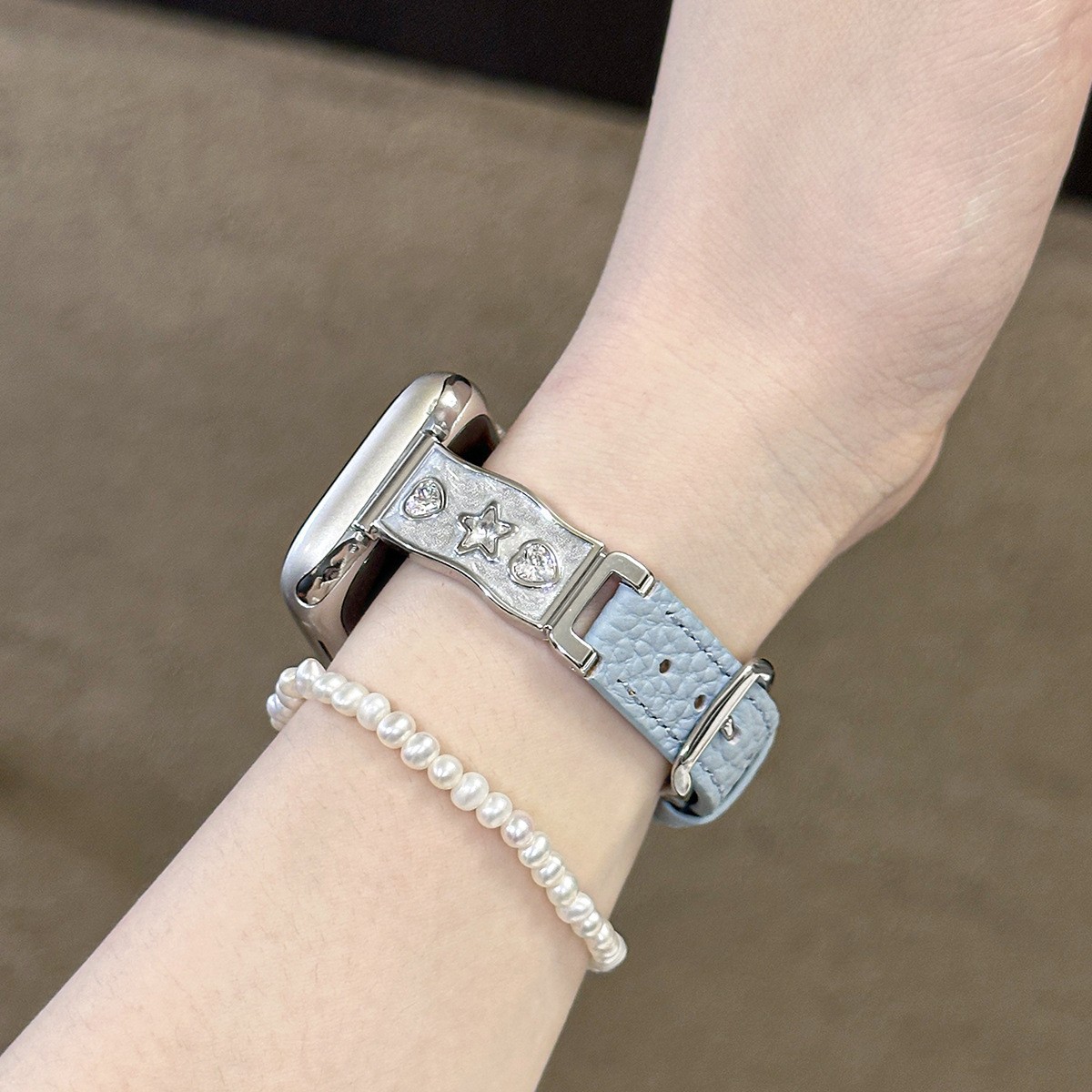 Glass Diamond Half Bracelet Suitable for Apple S10/11 Heart Star Rhinestone Leather Strap Applewatch98Se