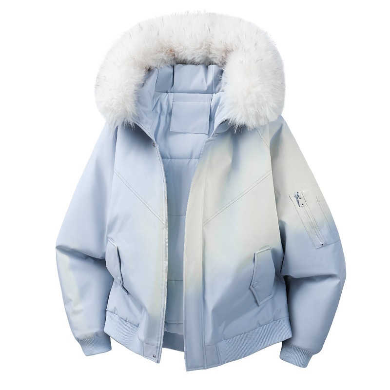 TikTok's popular unisex hooded cotton jacket with a mountain carving design, featuring a faux fur collar, a hooded workwear style, and suitable for winter wear