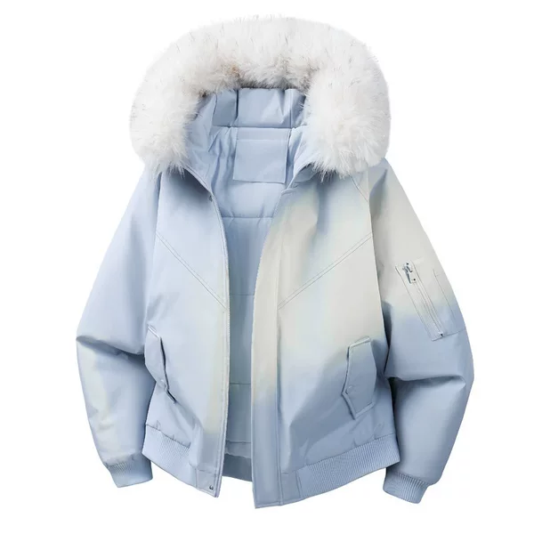 TikTok's popular unisex hooded cotton jacket with a mountain carving design, featuring a faux fur collar, a hooded workwear style, and suitable for winter wear