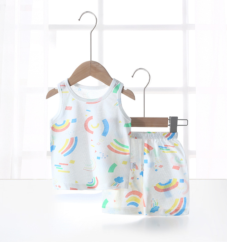 Bebé chaleco traje verano fino bebé algodón sin mangas homewear pantalones cortos niños y niñas pijamas desgaste del verano