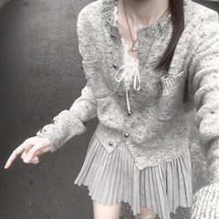 小众设计灰色毛衣开衫女2025秋季新款独特超好看高级感针织短外套
