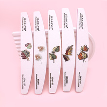 工厂现货白色半月形印花指甲锉树叶系列打磨条可水洗耐磨美甲搓条