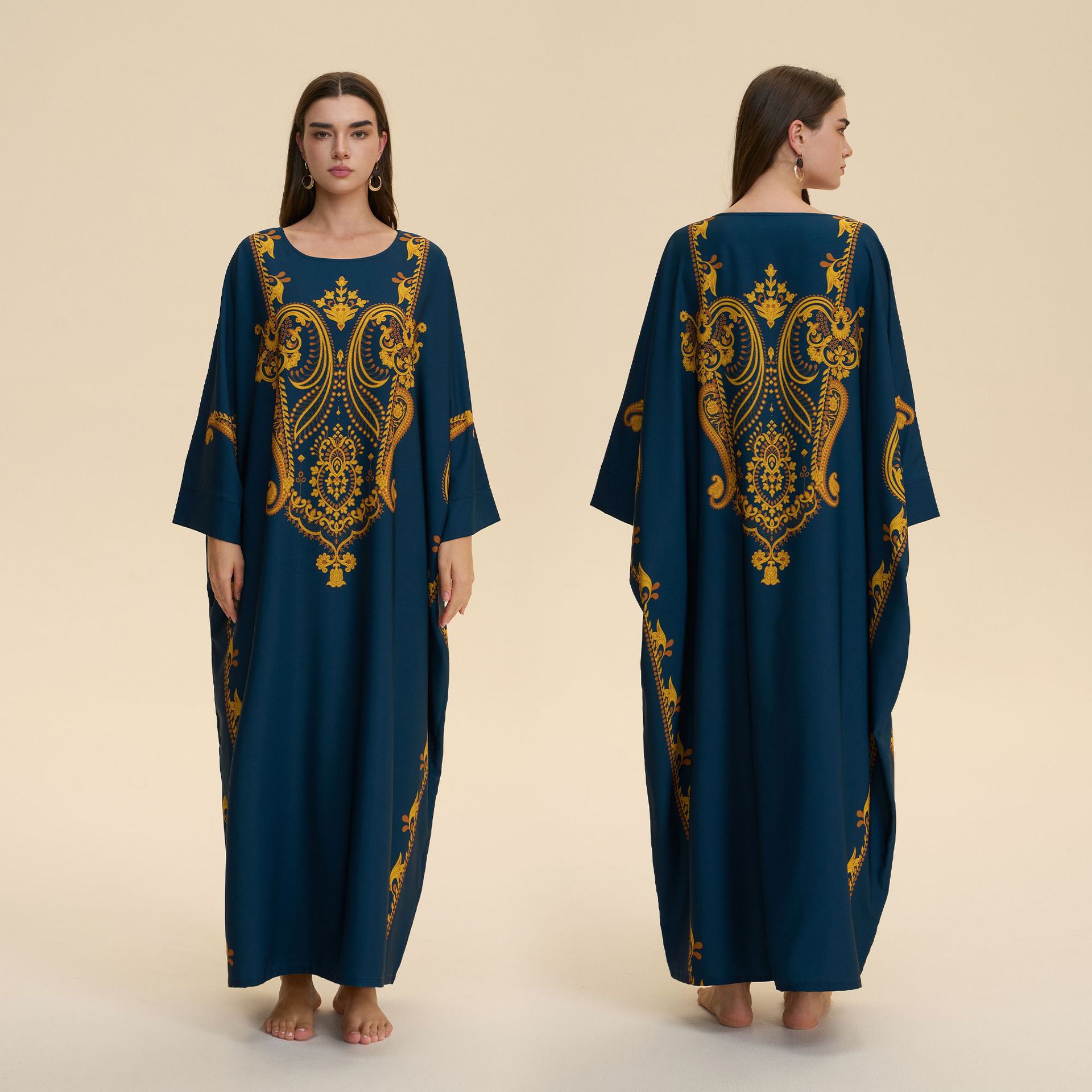 Comercio exterior transfronterizo camisa de Oriente Medio vestido de cuatro lados pijama de bala gorda impresión de moda suelta se puede usar ZP3946