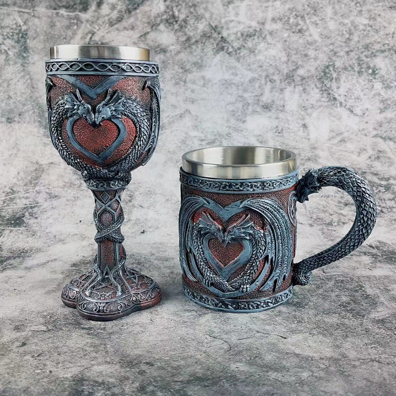 European and American Double Dragon Goblet Medieval Dungeons and Dragons Cup Creative European Retro Cup American Beer Cup