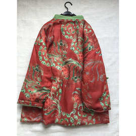 2025秋冬气质通勤数码印花苎麻斜襟开衫盘扣立领棉衣