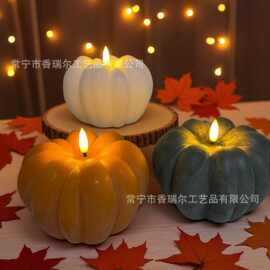 跨境万圣节仿真南瓜无焰电子蜡烛灯可遥控led石蜡材质万圣节摆件