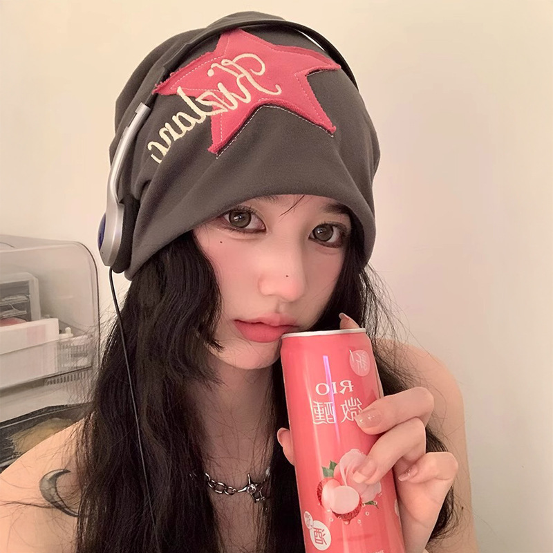 美式小众贴布卷边堆堆帽女秋冬季新款包头帽子护耳冷帽百搭月子帽|undefined