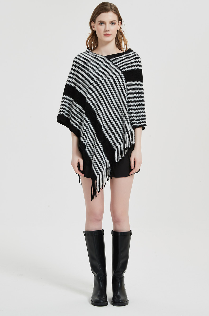 Tricots unisexes printemps et hiver en forme de chauve-souris Châles tricotés à rayures noires_voghion.com