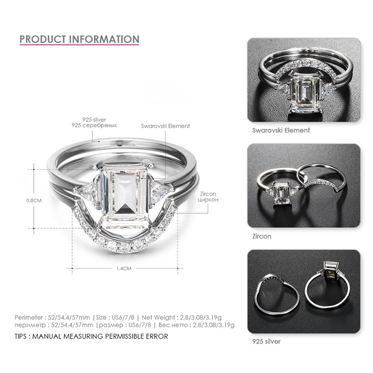 New 925 Silver Fashion Simple Diamond Geometric Ring display picture 3