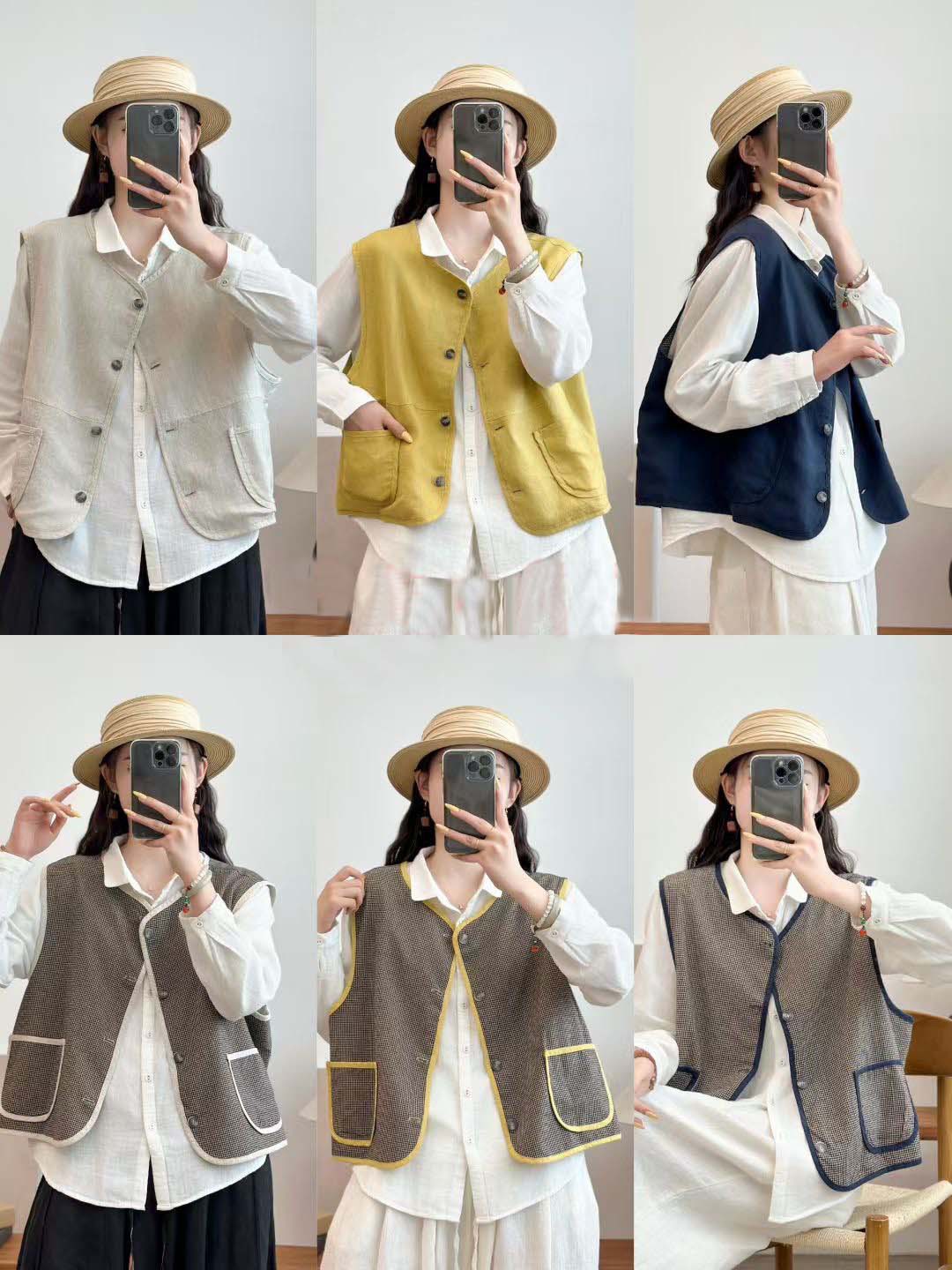2025 otoño nuevo estilo de mujer dos lados chaleco de lino estilo nacional retro camiseta de cuello en V de moda retro chaqueta mujer image 1