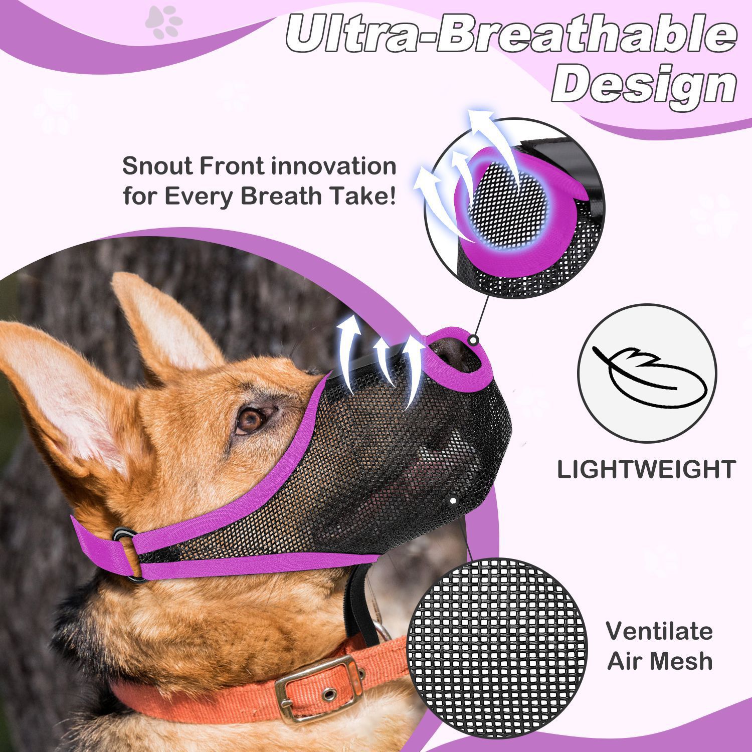 Máscara de boca para mascotas y perros, máscara de boca para evitar la comida, máscara de boca para evitar la llamada, rejilla de respiración para evitar lamer la boca, respiración ligera y portátil