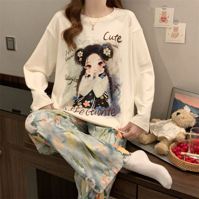 Al por mayor transfronterizo otoño y invierno manga larga de terciopelo de dibujos animados cálidos lindos ropa de hogar pijamas de mujer simple ropa de hogar suelta cubierta