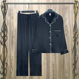 新款经典黑色睡衣女Пижама居家服长袖长裤冰丝舒适简约套装