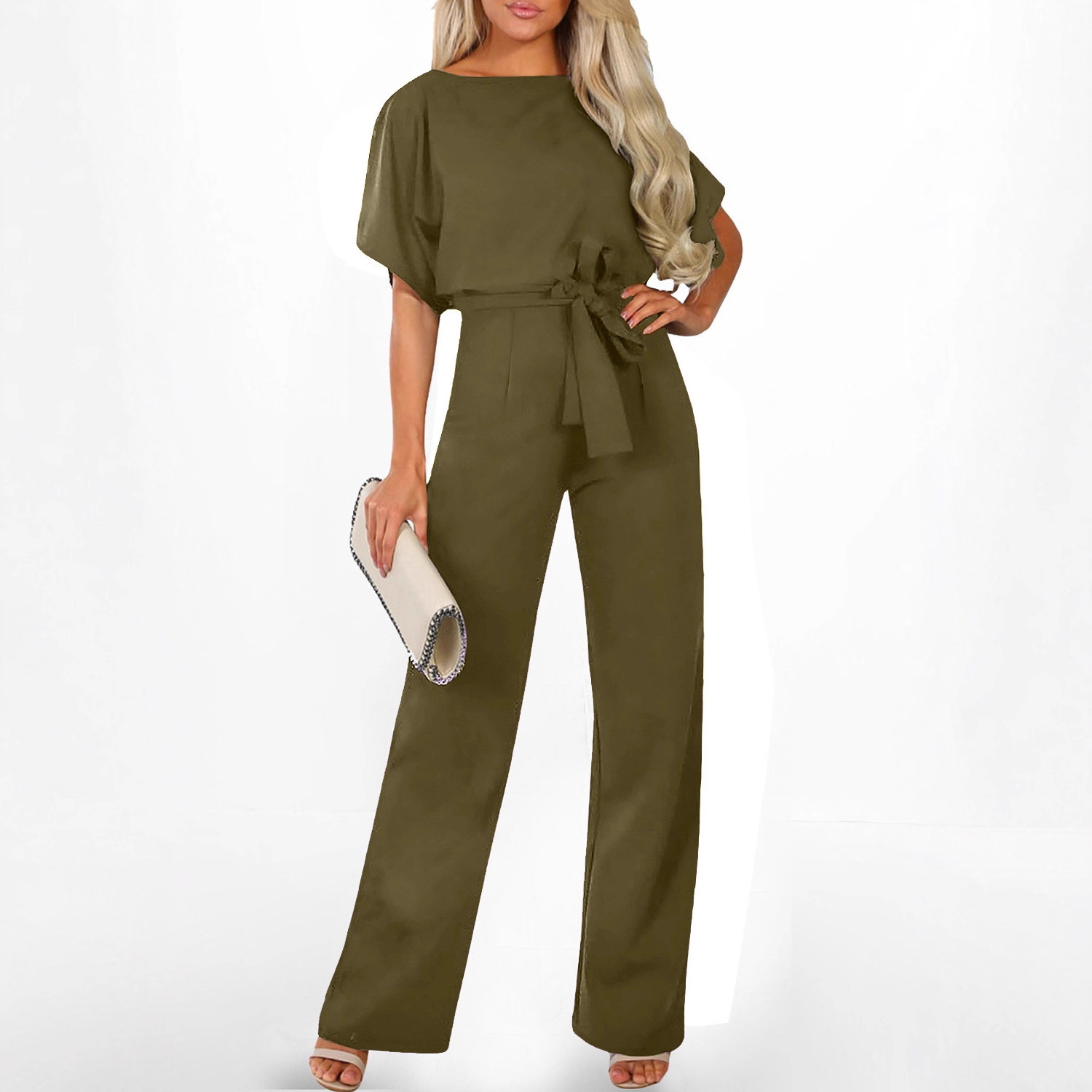 Shiying Europa y los Estados Unidos transfronterizos de color sólido cintura alta atado casual nueve pantalones primavera y verano nuevos monjes de manga corta para mujeres image 1