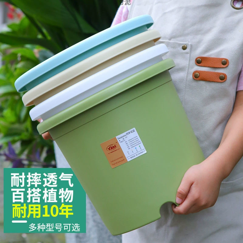 Европейский стиль простой толстой смолы пластиковый цветочный горшок балкон зеленая розовая роза гортензия большой галлон цветочный горшок один кусок оптом