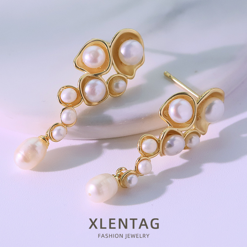 Pendientes de perlas, pendientes de perlas de alto nivel, pendientes de perlas coreanos retro largos, joyas de perlas verdaderas al por mayor, naturales