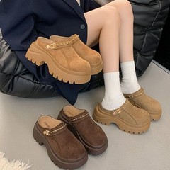 厚底勃肯鞋半拖鞋女外穿2025新款秋季包头半拖鞋配裙子法式博肯拖