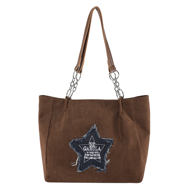 Gran capacidad de transporte 2024 nueva moda extranjera estilo simple personalidad de estrellas de bordes de lana bolso de hombro bolso de peluche de seda